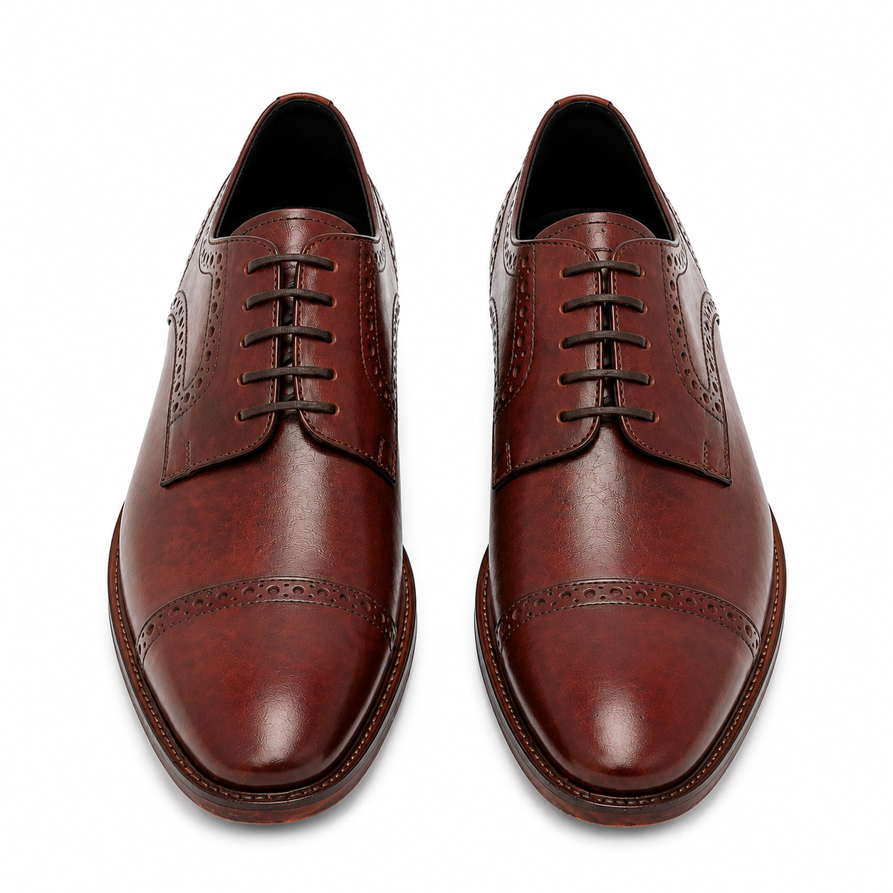 Front view of brown leather brogue shoes for men