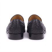Woven Black Leather Tassel Loafers for Men