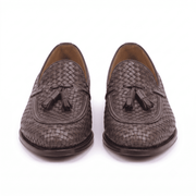 Woven Brown Leather Tassel Loafers for Men