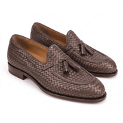 Woven Brown Leather Tassel Loafers for Men
