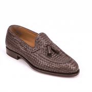 Woven Brown Leather Tassel Loafers for Men