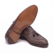 Woven Brown Leather Tassel Loafers for Men
