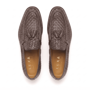 Woven Brown Leather Tassel Loafers for Men