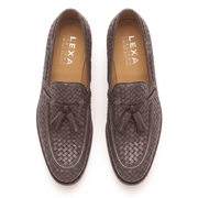 Woven Brown Leather Tassel Loafers for Men