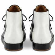 black leather boots back view with brown inner lining