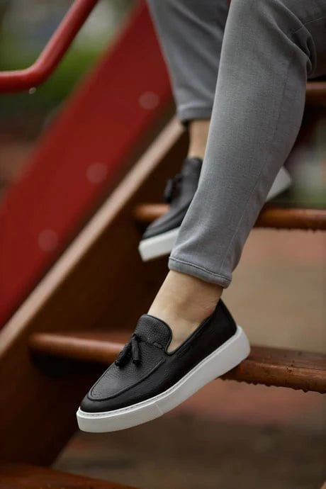 Black Tassel Slip ons