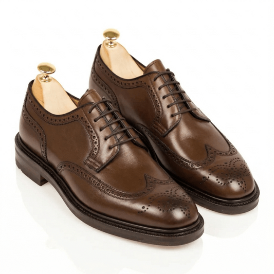 Brown leather brogue Oxford formal shoes for men with polished finish