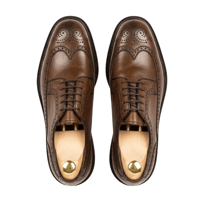 Top view of brown leather brogue Oxford shoes for men