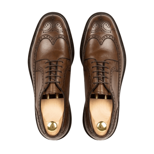 Top view of brown leather brogue Oxford shoes for men