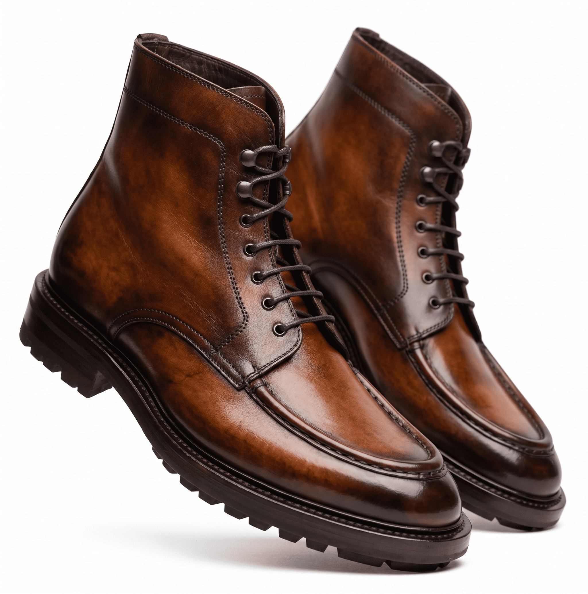 Angled view of stylish brown leather ankle boots for men