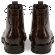 Back view of brown leather lace-up boots for men with pull tab