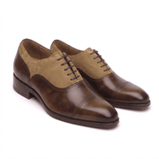 Brown and tan leather Oxford dress shoes for men with handcrafted two-tone design