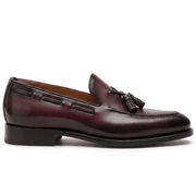 Side profile of mens burgundy leather tassel loafer