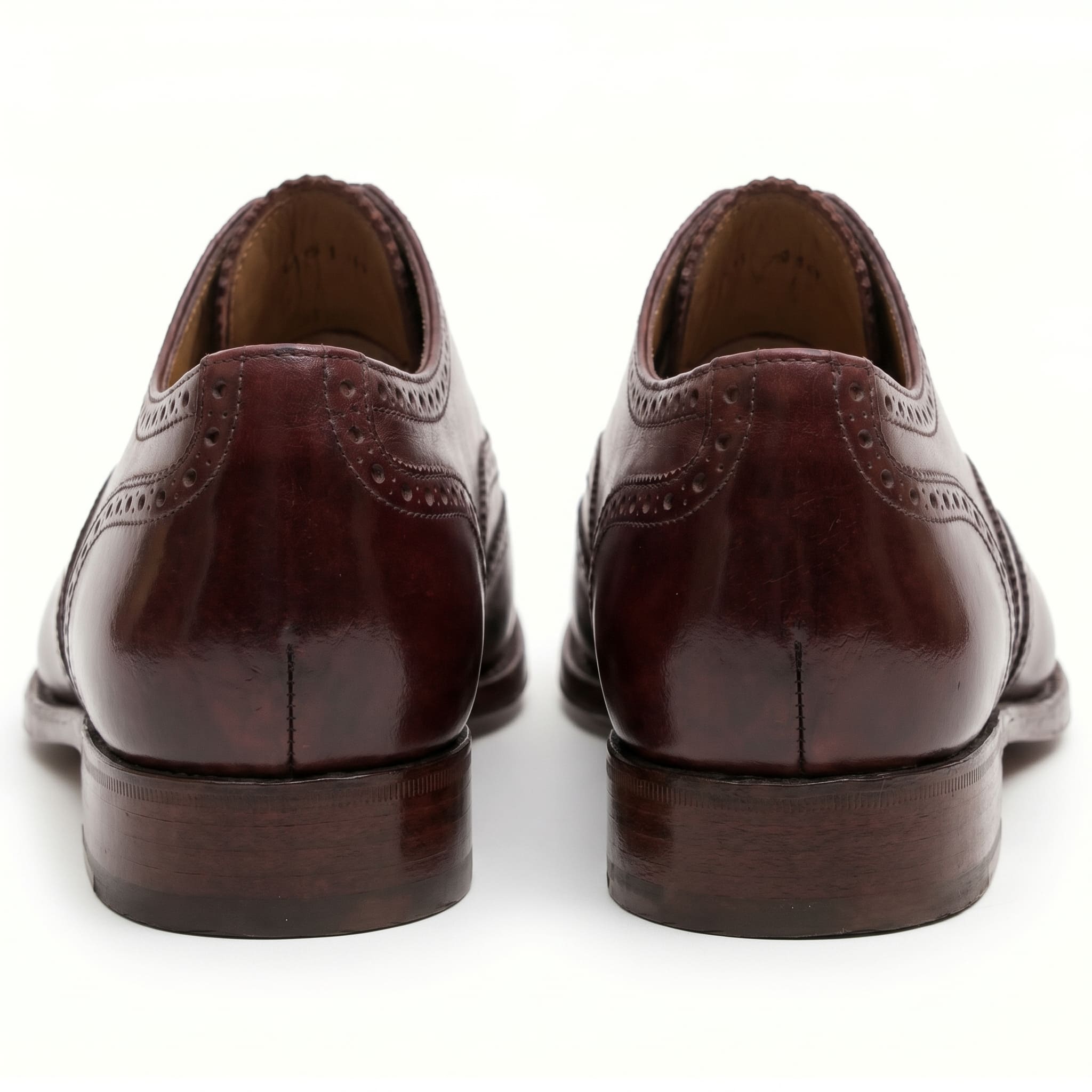 Rear view of Burgundy Wingtip Brogue Derby leather shoes