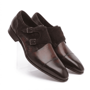Burnished Brown Double Monk Strap Leather Shoes