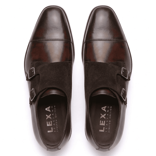 Burnished Brown Double Monk Strap Leather Shoes