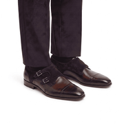 Burnished Brown Double Monk Strap Leather Shoes