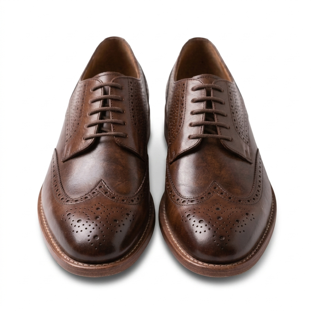 Cognac brown wingtip brogue derby shoes for men leather lace up formal footwear