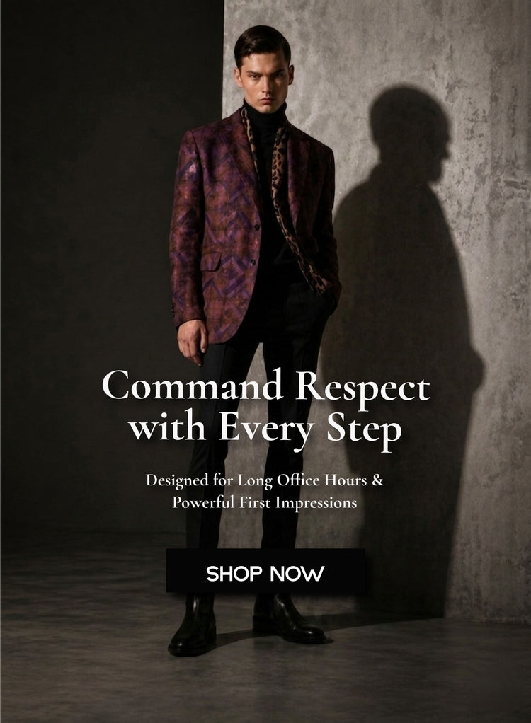 Man wearing luxury formal leather shoes with elegant office wear fashion for powerful professional style and first impressions