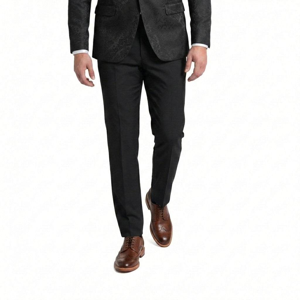 Men wearing black formal trousers with cognac brown wingtip brogue leather shoes elegant office outfit