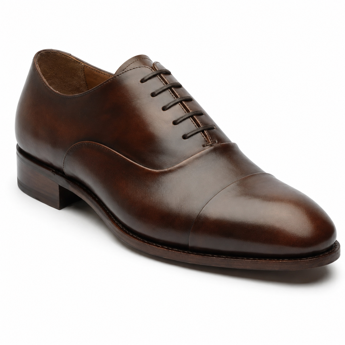 Brown leather Oxford shoes for men in side angle view