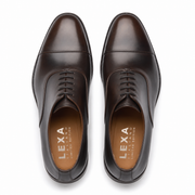 Brown leather Oxford shoes for men shown from the top