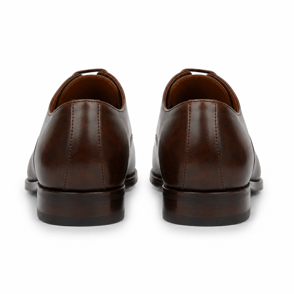 Brown leather Oxford shoes for men showing the back heel