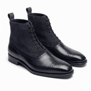 Midnight Navy Leather Brogue Boots for men angled side view