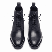 Front view of Midnight Navy Leather Brogue Boots for men