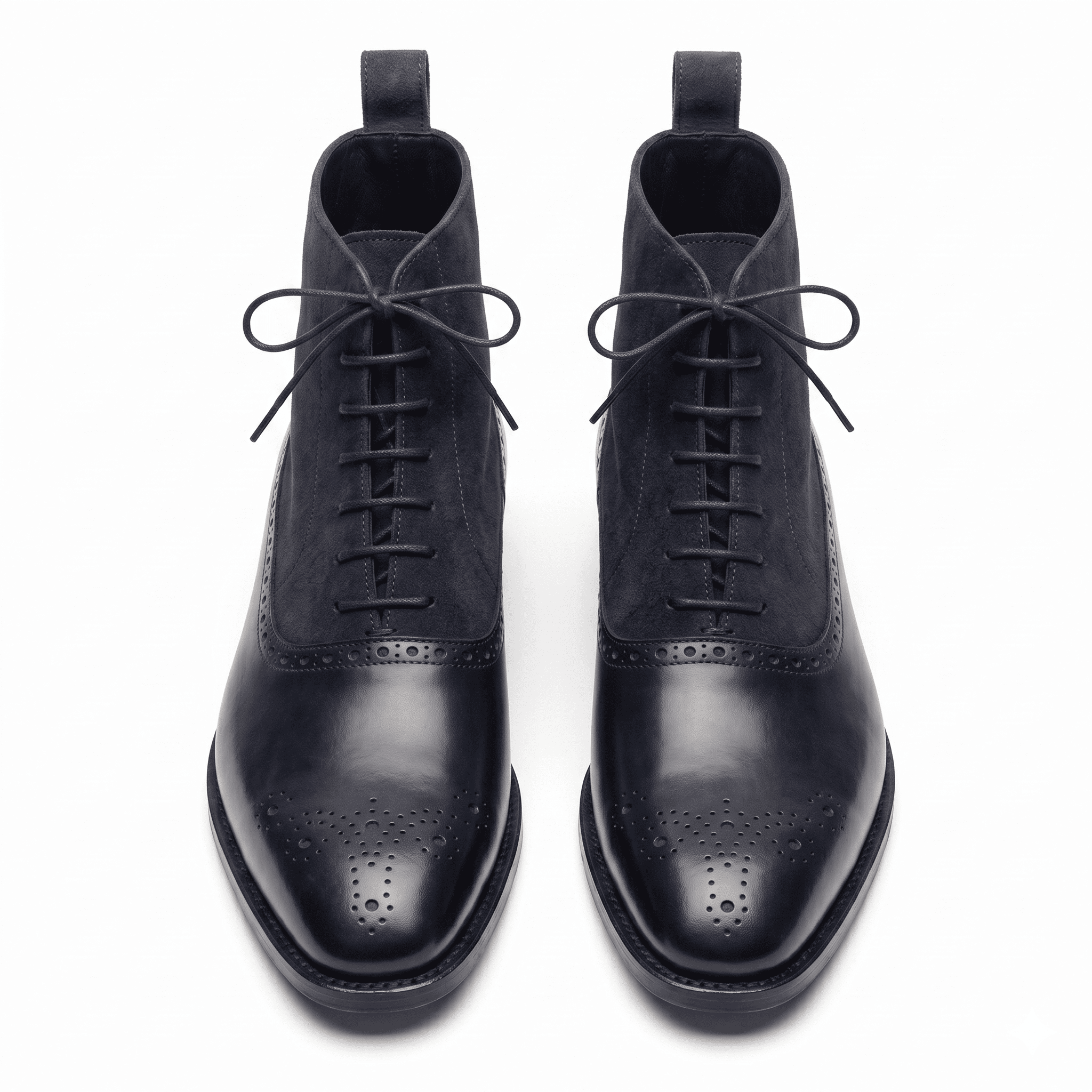 Front view of Midnight Navy Leather Brogue Boots for men