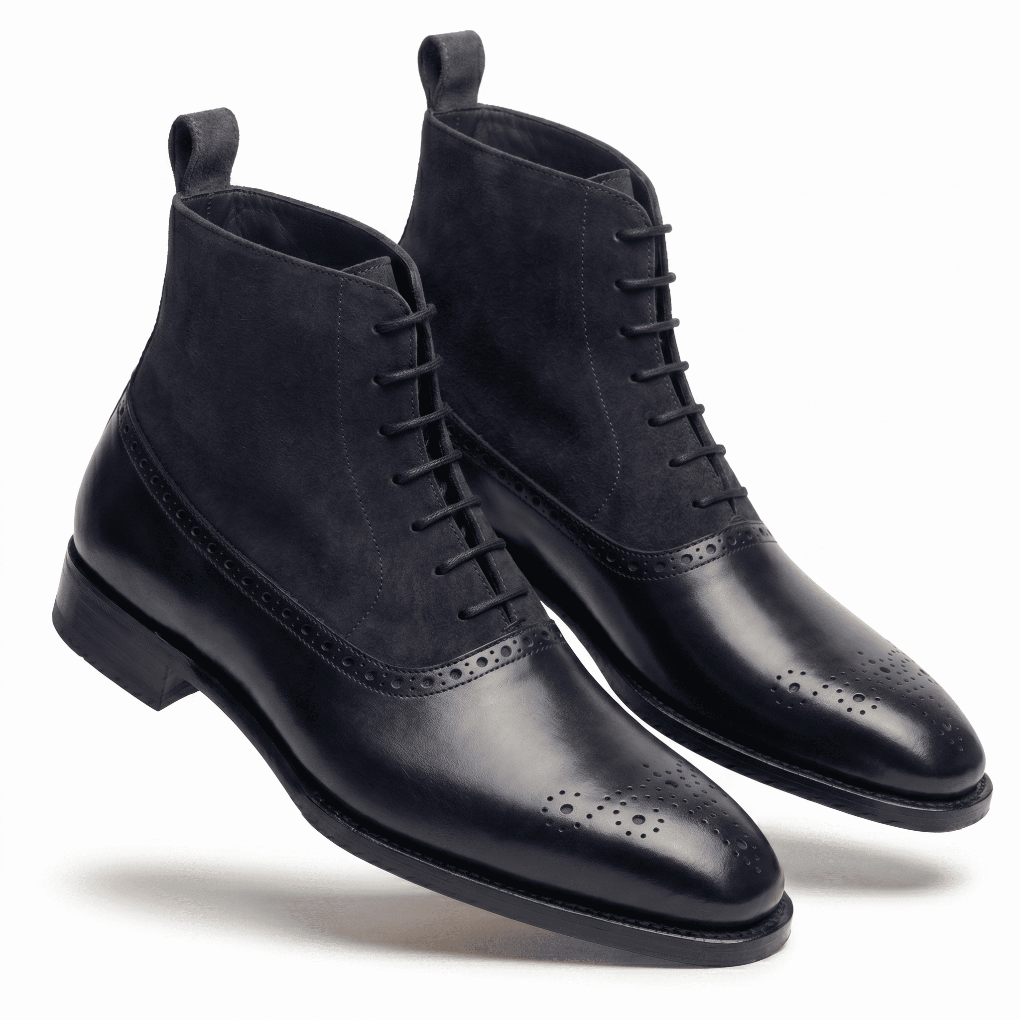 Midnight Navy Leather Brogue Boots side profile for men