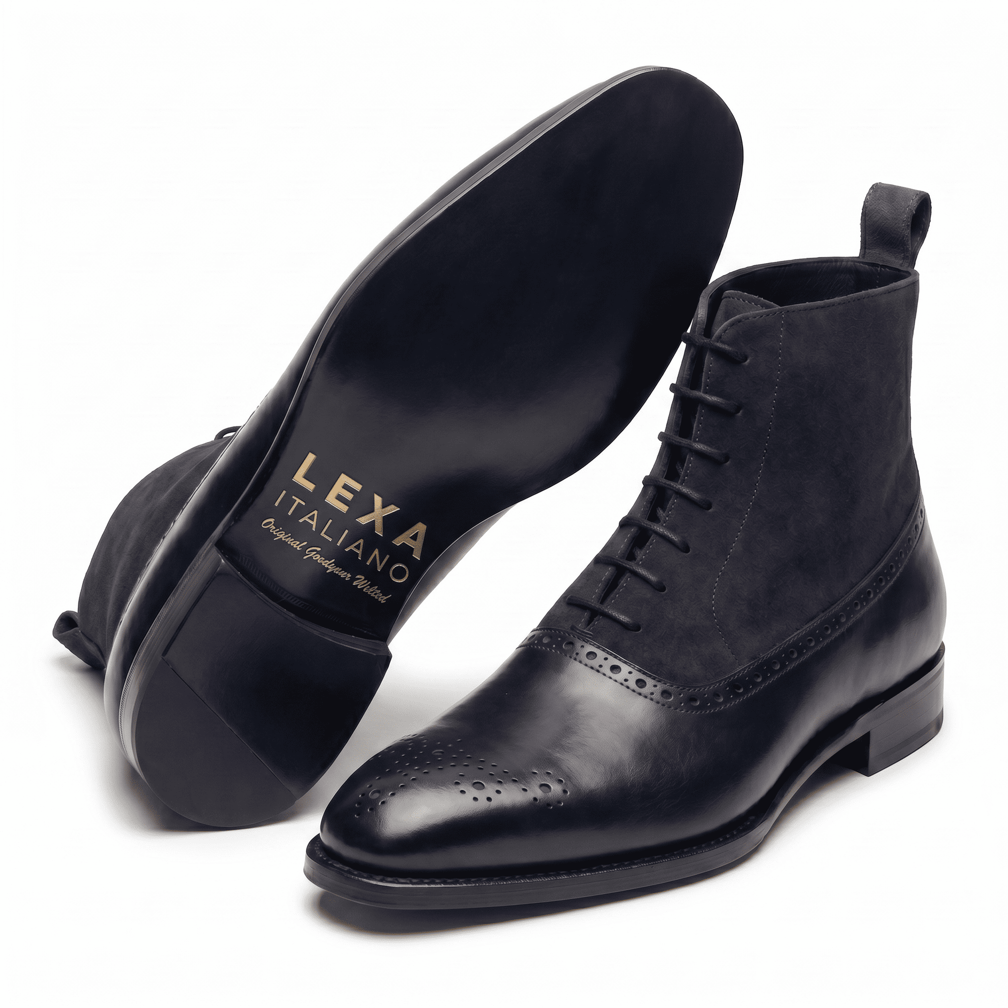 Sole view of Midnight Navy Leather Brogue Boots for men