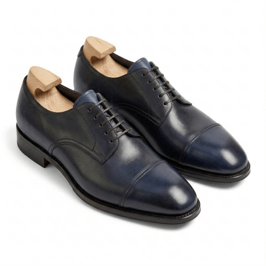 Navy blue leather Oxford formal shoes for men with polished finish
