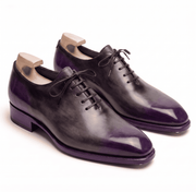 Purple patina Oxford leather shoes for men angled side view