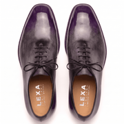 Top view of purple patina Oxford dress shoes for men