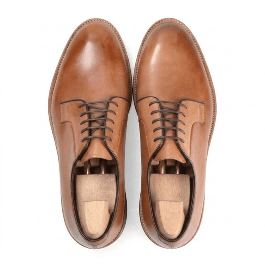 top view brown leather oxford shoes men elegant design